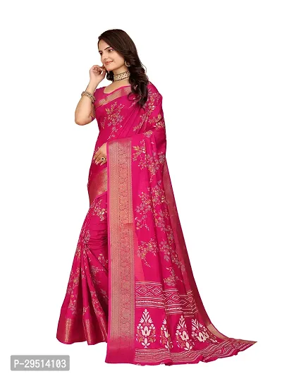 Beautiful Pink Dola Silk Foil Print Women Saree with Blouse piece-thumb3