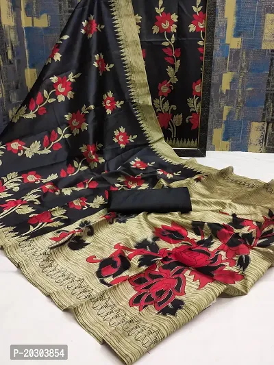 Alluring Black Art Silk Printed Saree with Blouse piece