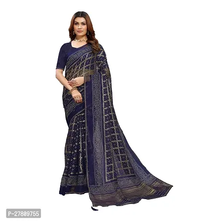 Beautiful Blue Net Printed Saree With Blouse Piece For Women-thumb0