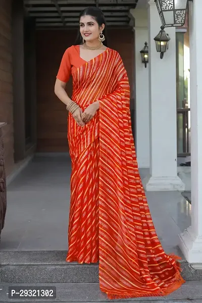 Stylish Orange Kota Doria Saree With Blouse Piece For Women-thumb0