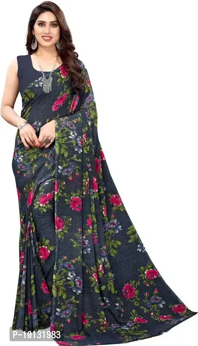 Trendy Georgette Printed Saree With Blouse Piece For Women-thumb0