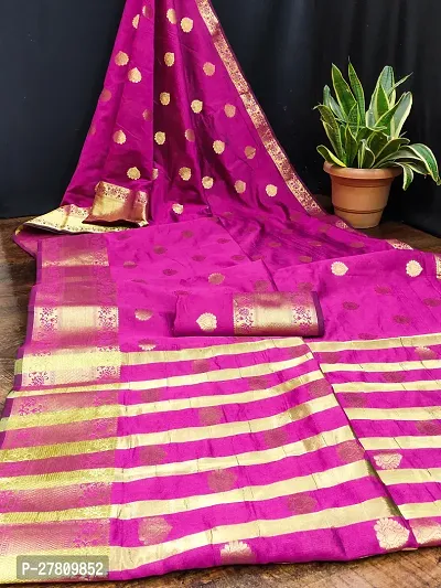 Beautiful Pink Jaqcard  Woven Design Saree With Blouse Piece For Women