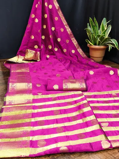 Cotton Jaqcard  Woven Sarees With Blouse Piece