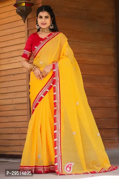 Beautiful Yellow Kota Doria Woven Design Women Saree with Blouse piece