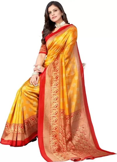 POSHYAA FASHION Women Art Silk Printed Saree With Unstiched Blouse Piece $