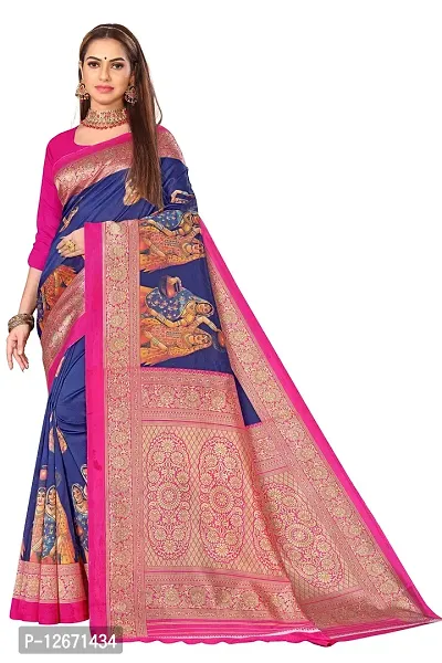 Trendy Navy Blue Mysore Silk Figure Printed Saree With Blouse Piece For Women
