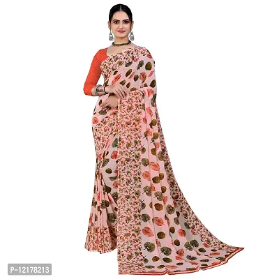 Stylish Georgette Peach Printed Saree with Blouse piece
