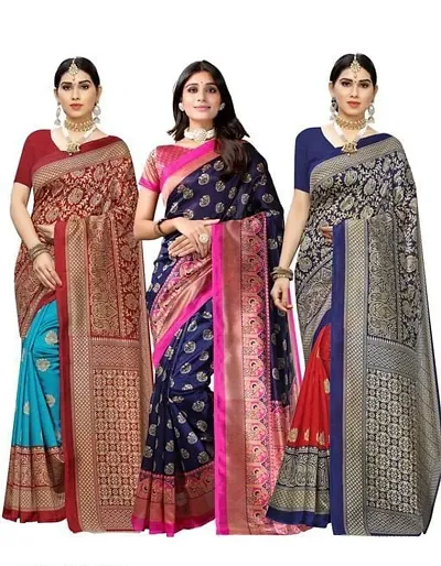 Beautiful Art Silk Saree with Blouse Piece Pack Of 3