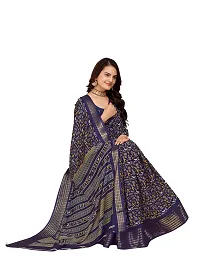 Beautiful Navy Blue Dola Silk Foil Print Women Saree with Blouse piece-thumb2