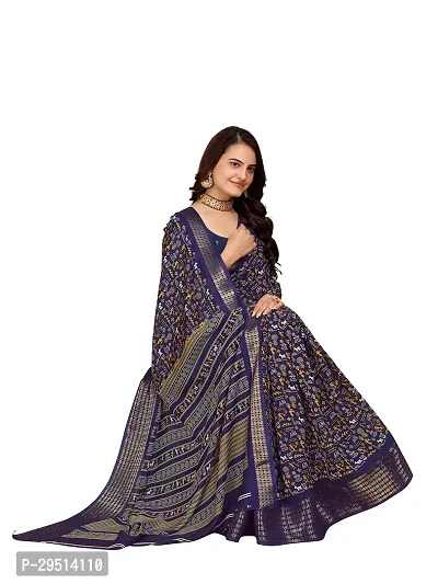 Beautiful Navy Blue Dola Silk Foil Print Women Saree with Blouse piece-thumb3