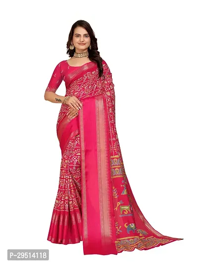 Beautiful Pink Dola Silk Foil Print Women Saree with Blouse piece