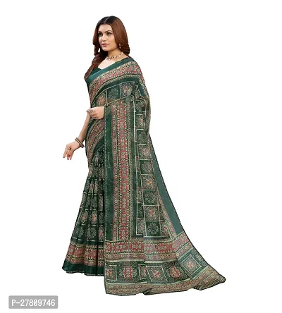 Stylish Net Green Printed Saree with Blouse piece For Women-thumb2