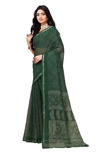 Stylish Net Green Printed Saree with Blouse piece For Women-thumb1