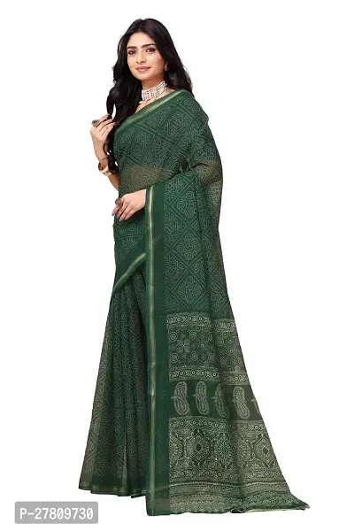 Stylish Net Green Printed Saree with Blouse piece For Women-thumb2