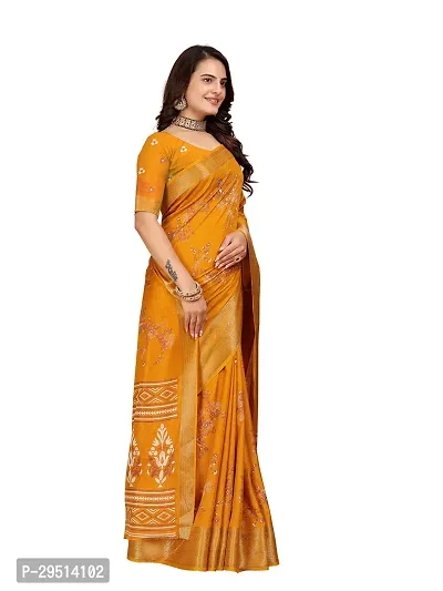 Beautiful Yellow Dola Silk Foil Print Women Saree with Blouse piece-thumb3