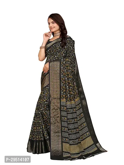 Beautiful Black Dola Silk Foil Print Women Saree with Blouse piece