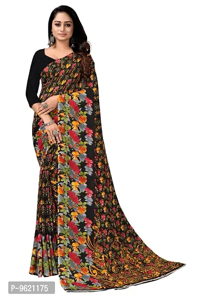 Stylish Georgette Black Printed Saree with Blouse piece For Women