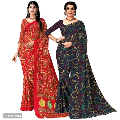 Stylish Georgette Multicoloured Printed Saree With Blouse Piece Pack Of 2-thumb0