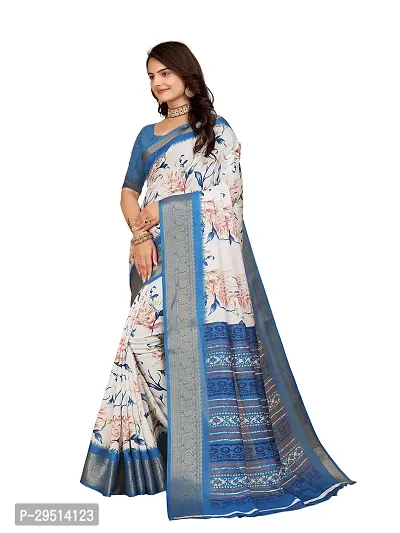 Beautiful Blue Dola Silk Foil Print Women Saree with Blouse piece-thumb3