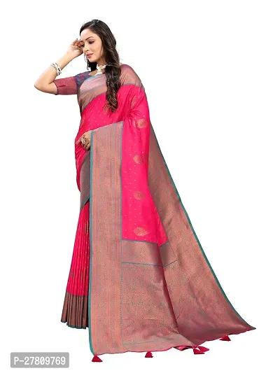 Beautiful Pink Jaqcard  Woven Design Saree With Blouse Piece For Women-thumb3