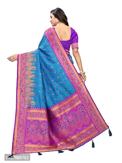 Beautiful Blue Jaqcard  Woven Design Saree With Blouse Piece For Women-thumb2