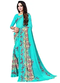 Stylish Georgette Blue Printed Saree with Blouse piece For Women-thumb2