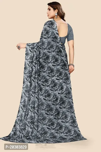 Alluring Grey Georgette Printed Saree with Blouse piece-thumb3