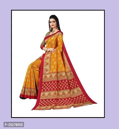 Elegant Mustard Art Silk Printed Saree with Blouse piece-thumb0