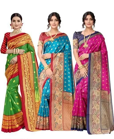 Beautiful Art Silk Saree with Blouse Piece Pack Of 3