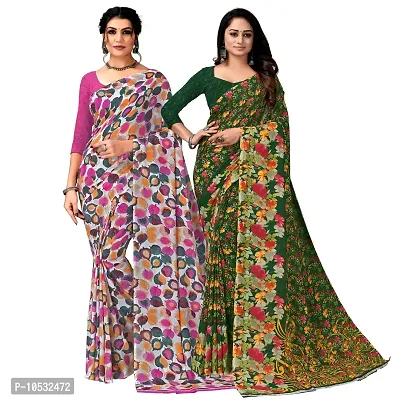 Women Fancy Printed Georgette Saree with Blouse piece (Pack Of 2)-thumb0