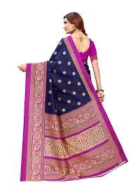 Beautiful Navy Blue Art Silk Printed Saree With Blouse Piece For Women-thumb1