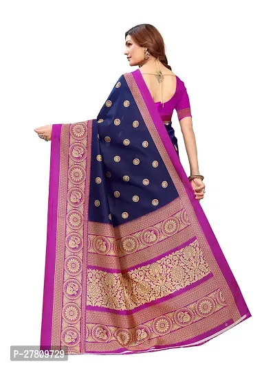 Beautiful Navy Blue Art Silk Printed Saree With Blouse Piece For Women-thumb2