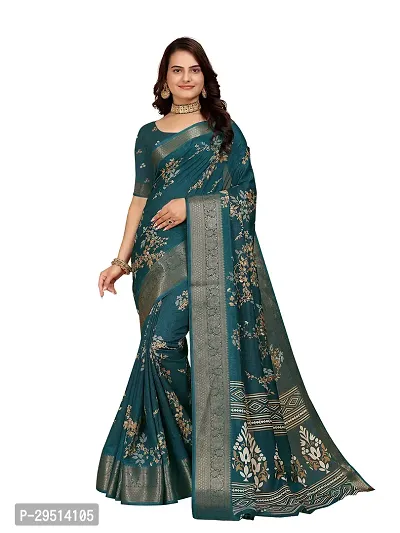 Beautiful Green Dola Silk Foil Print Women Saree with Blouse piece-thumb0