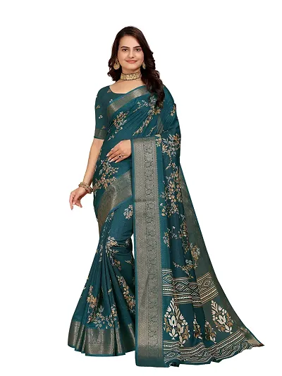 Beautiful Dola Silk Foil Print Women Saree with Blouse piece