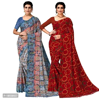 Stylish Georgette Multicoloured Printed Saree With Blouse Piece Pack Of 2-thumb0