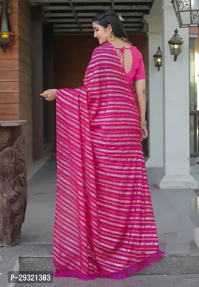 Stylish Pink Kota Doria Saree With Blouse Piece For Women-thumb2