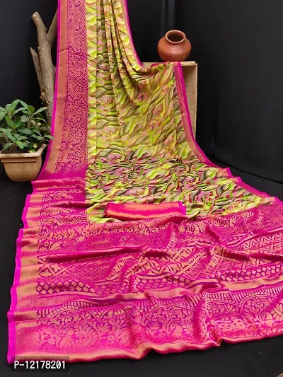 Stylish Georgette Green Printed Saree with Blouse piece