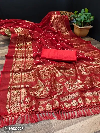 Stylish Art Silk Red Woven Design Saree With Blouse Piece-thumb0