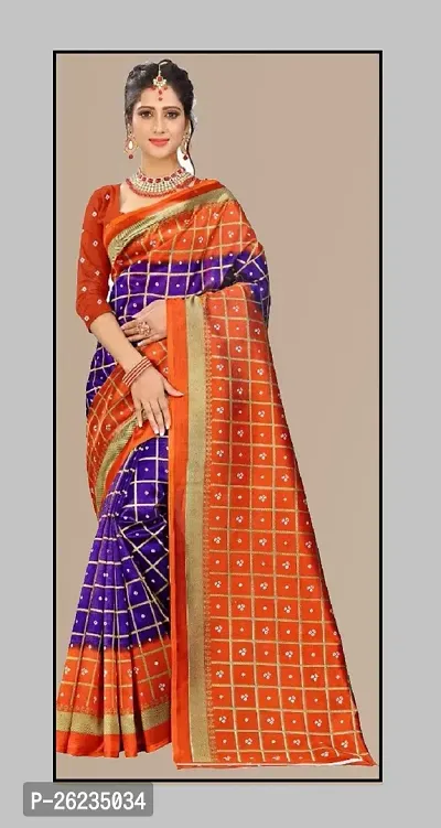 Elegant Orange Art Silk Saree with Blouse piece For Women-thumb0