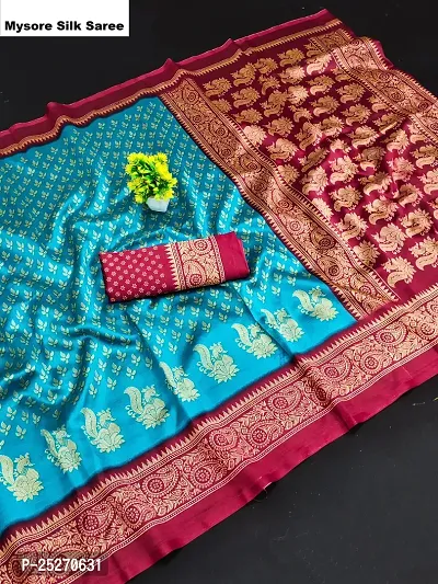 Elegant Teal Art Silk Printed Saree with Blouse piece-thumb0