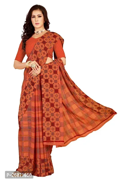 Elegant Orange Georgette Printed Saree with Blouse piece-thumb0