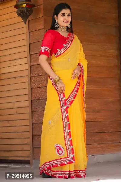 Beautiful Yellow Kota Doria Woven Design Women Saree with Blouse piece-thumb3