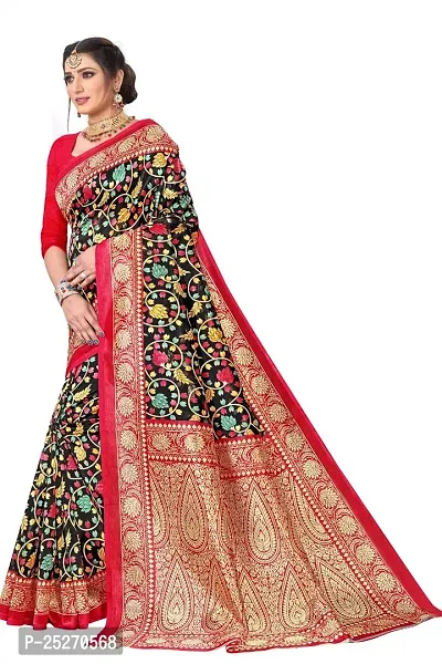 Elegant Red Art Silk Printed Saree with Blouse piece-thumb0