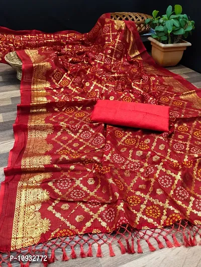 Stylish Art Silk Red Woven Design Saree With Blouse Piece