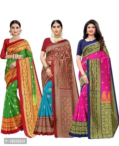 Stylish Art Silk Multicolor Saree with Blouse piece Combo Of 3
