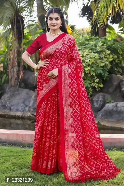 Stylish Red Kota Doria Saree With Blouse Piece For Women