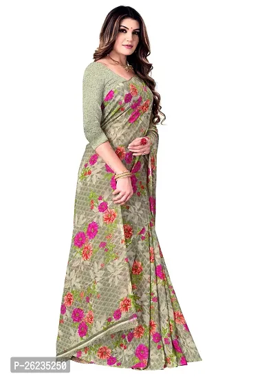 Elegant Green Georgette Saree with Blouse piece For Women