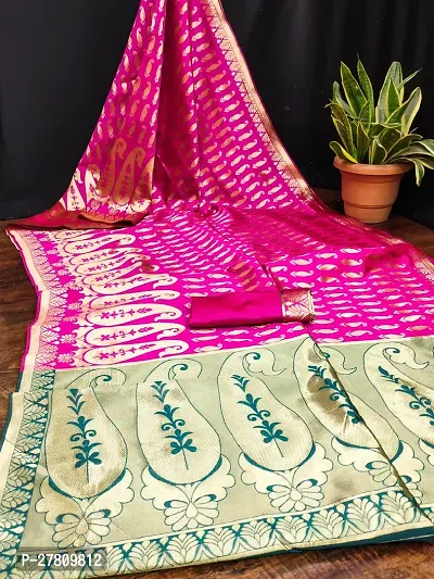 Beautiful Pink Jaqcard  Woven Design Saree With Blouse Piece For Women-thumb0