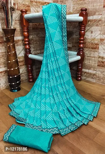 Stylish Georgette Dark Green Printed Saree with Blouse piece