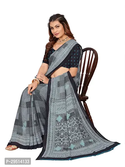 Beautiful Grey Georgette Printed Women Saree with Blouse piece-thumb3